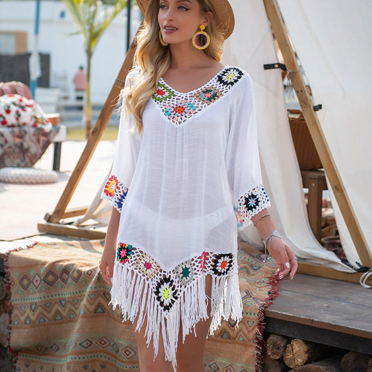 White Crochet Fringe Beach Cover-Up