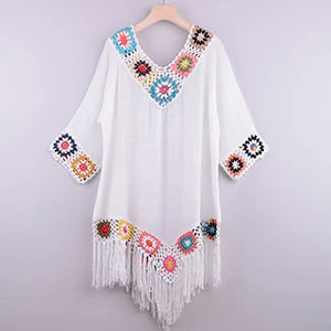 White Crochet Fringe Beach Cover-Up