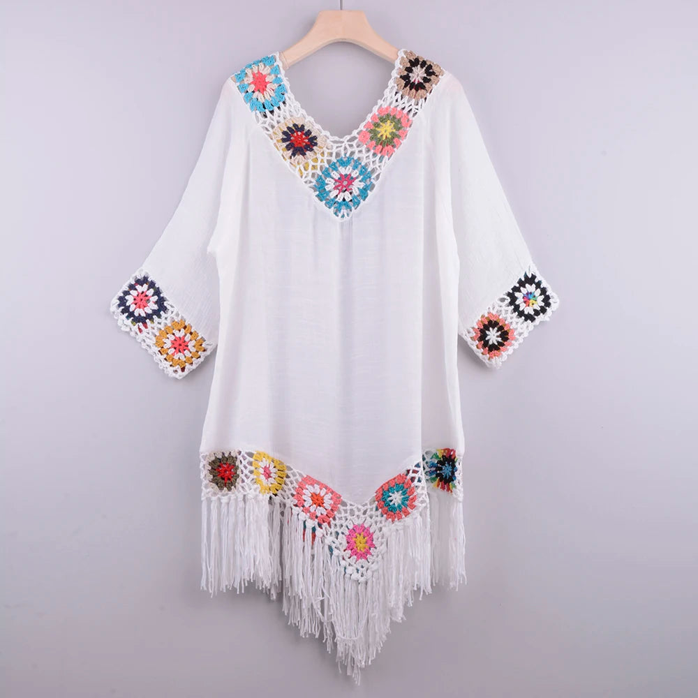 White Crochet Fringe Beach Cover-Up