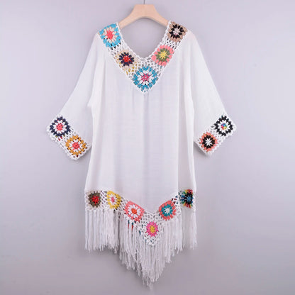 White Crochet Fringe Beach Cover-Up