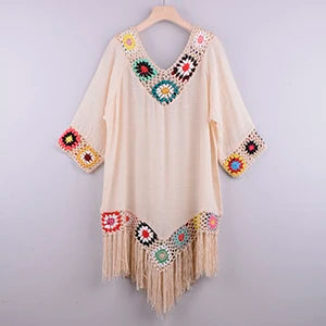 White Crochet Fringe Beach Cover-Up