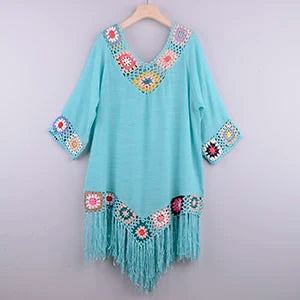White Crochet Fringe Beach Cover-Up