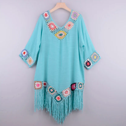 White Crochet Fringe Beach Cover-Up