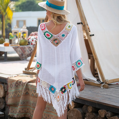 White Crochet Fringe Beach Cover-Up